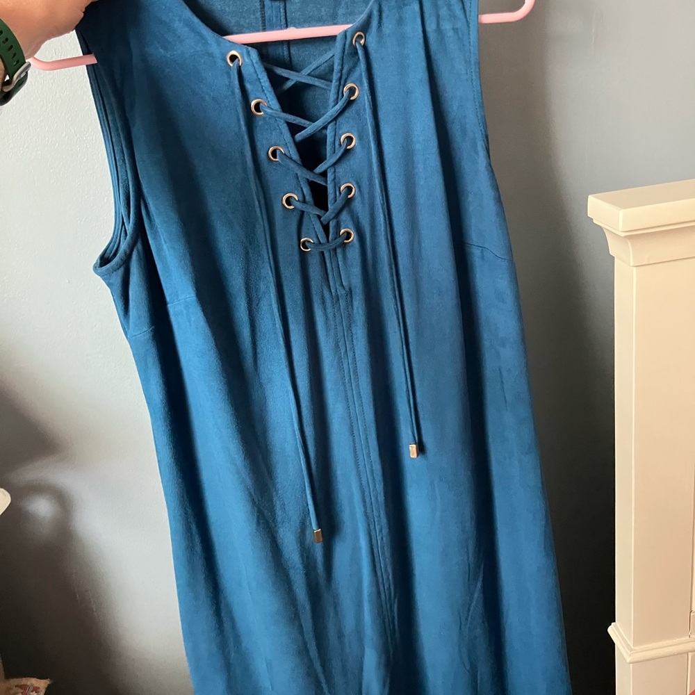 Teal Lace-up Sleeveless Dress